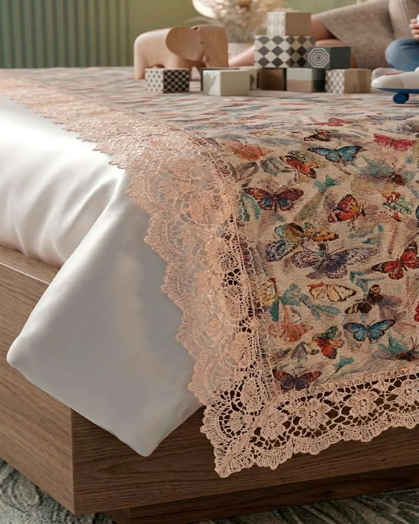 Piecera de Cama Estilo Bohemio con Encaje - Multiuso 80x200 cm 4