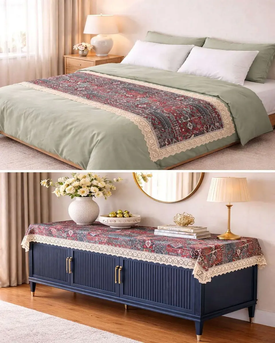 Piecera de Cama Estilo Bohemio con Encaje - Multiuso 80x200 cm 4