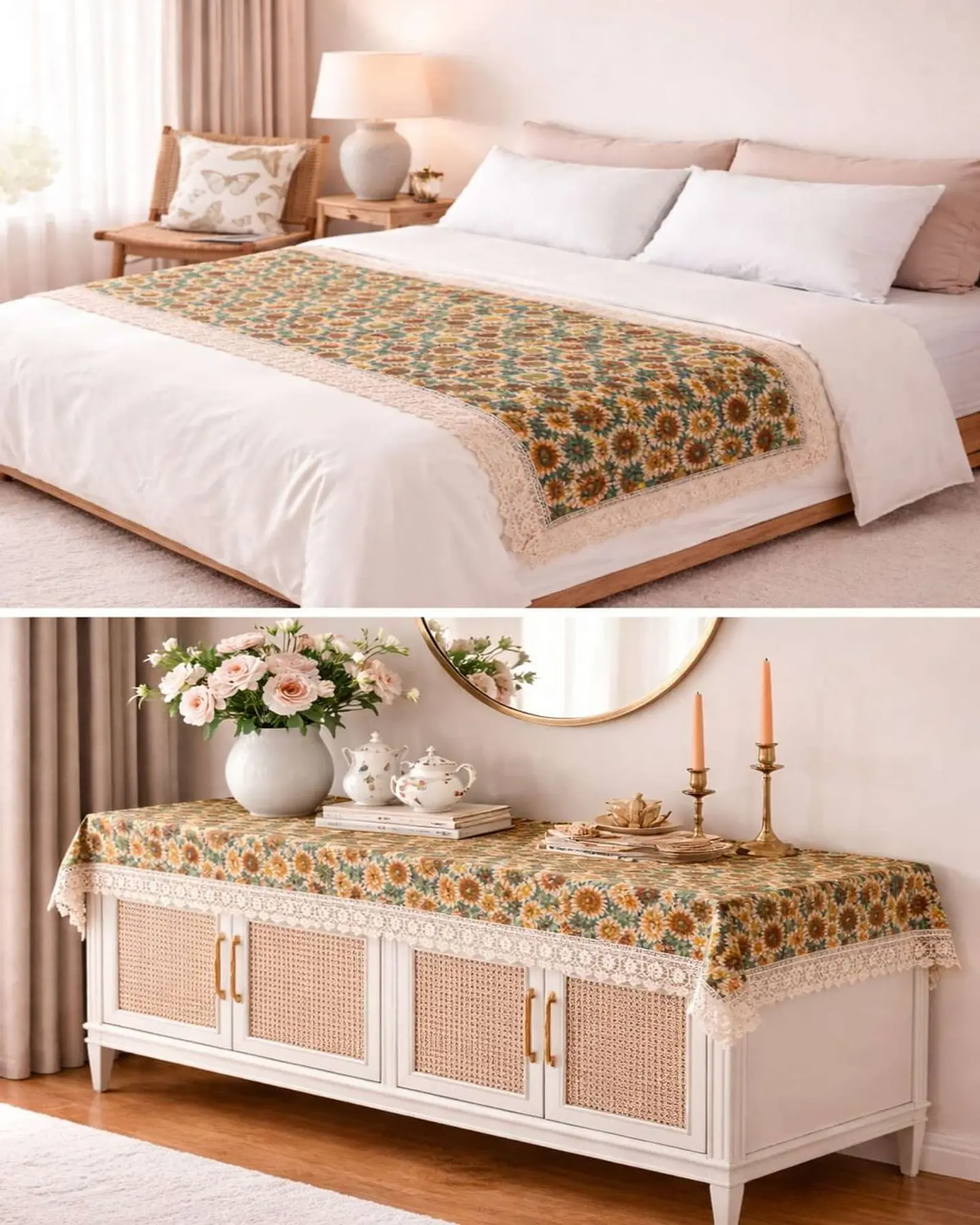 Piecera de Cama Estilo Bohemio con Encaje - Multiuso 80x200 cm 1