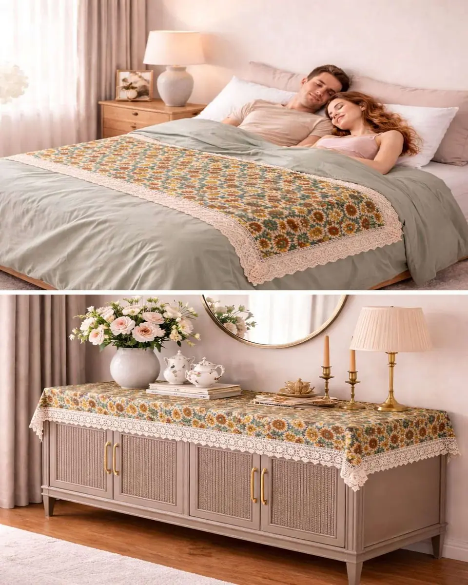 Piecera de Cama Estilo Bohemio con Encaje - Multiuso 80x200 cm 2