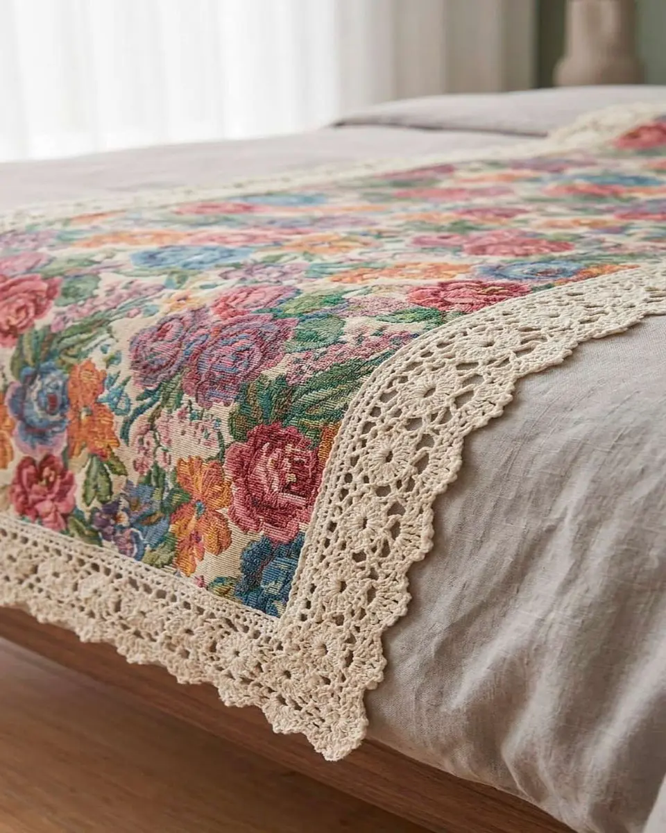 Piecera de Cama Estilo Bohemio con Encaje - Multiuso 80x200 cm 4