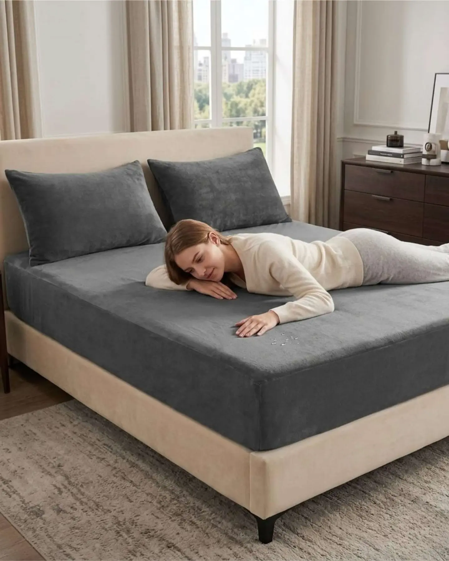 Protector de colchon Impermeable 1.5 plazas color gris 1
