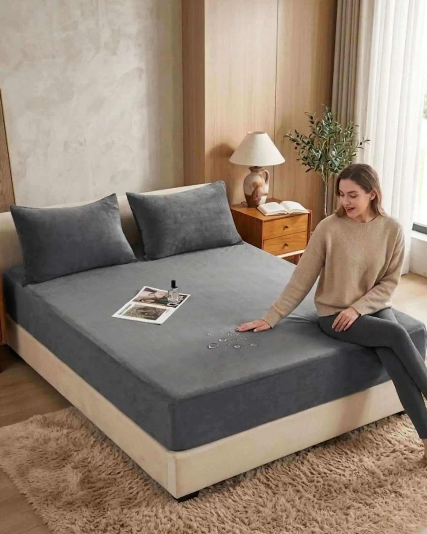 Protector de colchon Impermeable king color gris 6