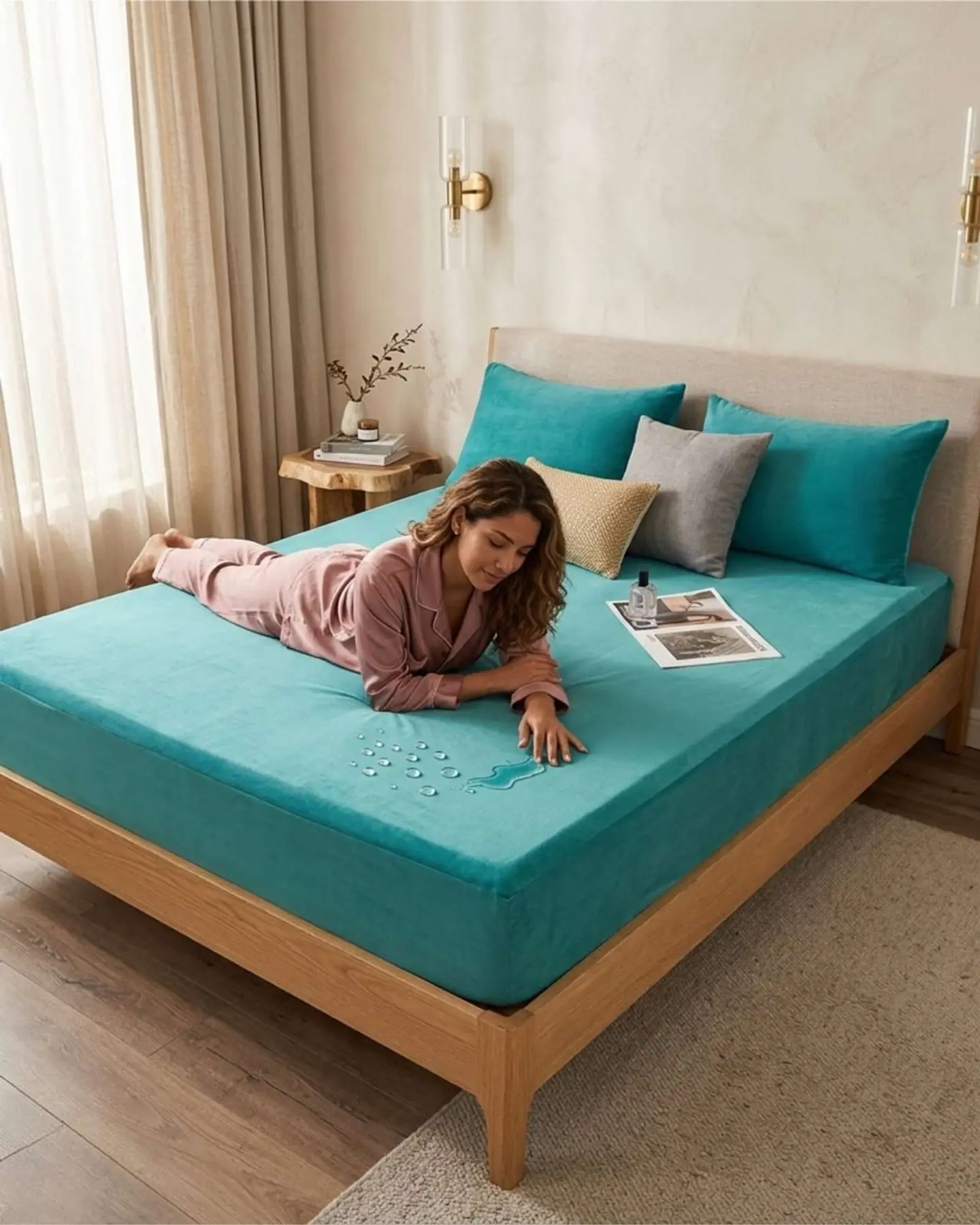 Protector de colchon Impermeable king color turquesa 5