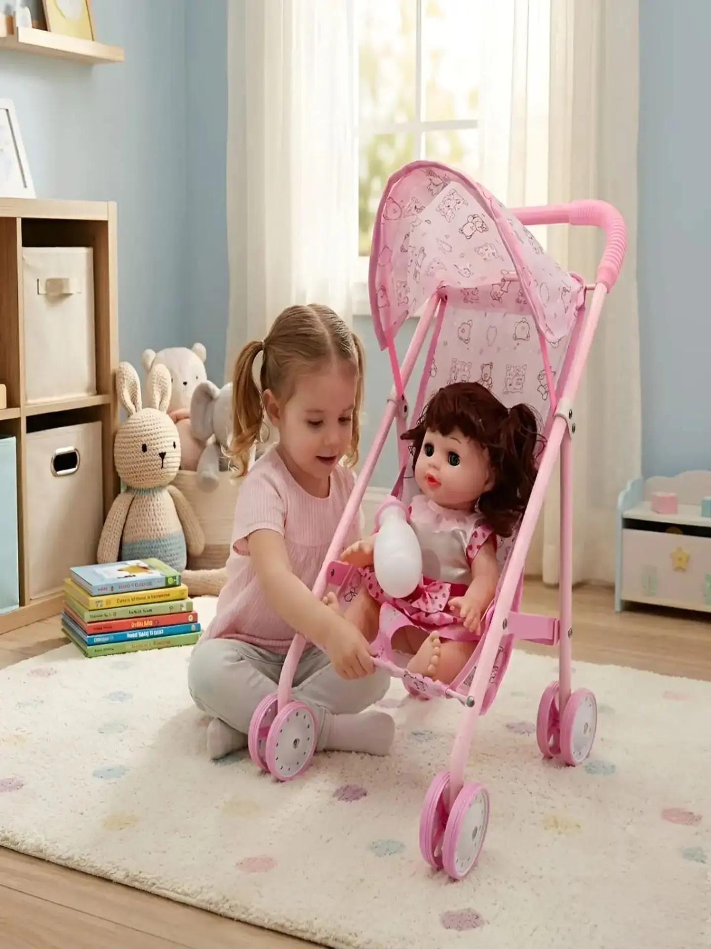 Set Muñeca Interactiva con Coche de Paseo Plegable 1