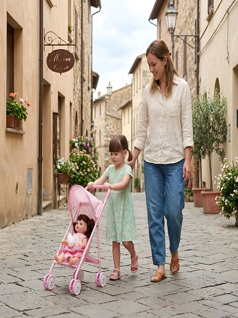 Set Muñeca Interactiva con Coche de Paseo Plegable