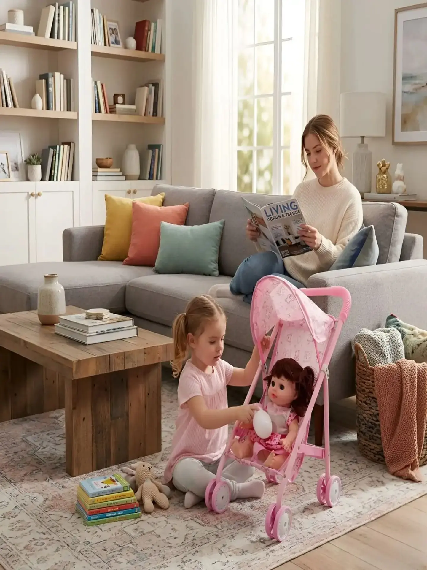 Set Muñeca Interactiva con Coche de Paseo Plegable 4