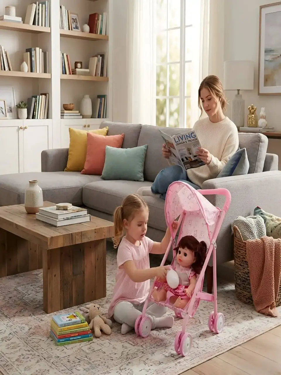 Set Muñeca Interactiva con Coche de Paseo Plegable 4