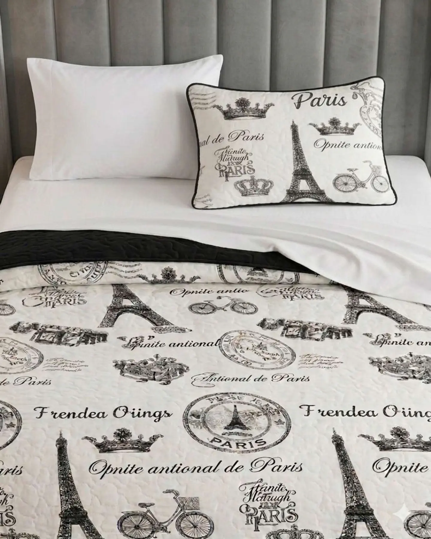 Pack Plaza y Media Quilt de Verano Torre Eiffel + Sábanas Blancas 1