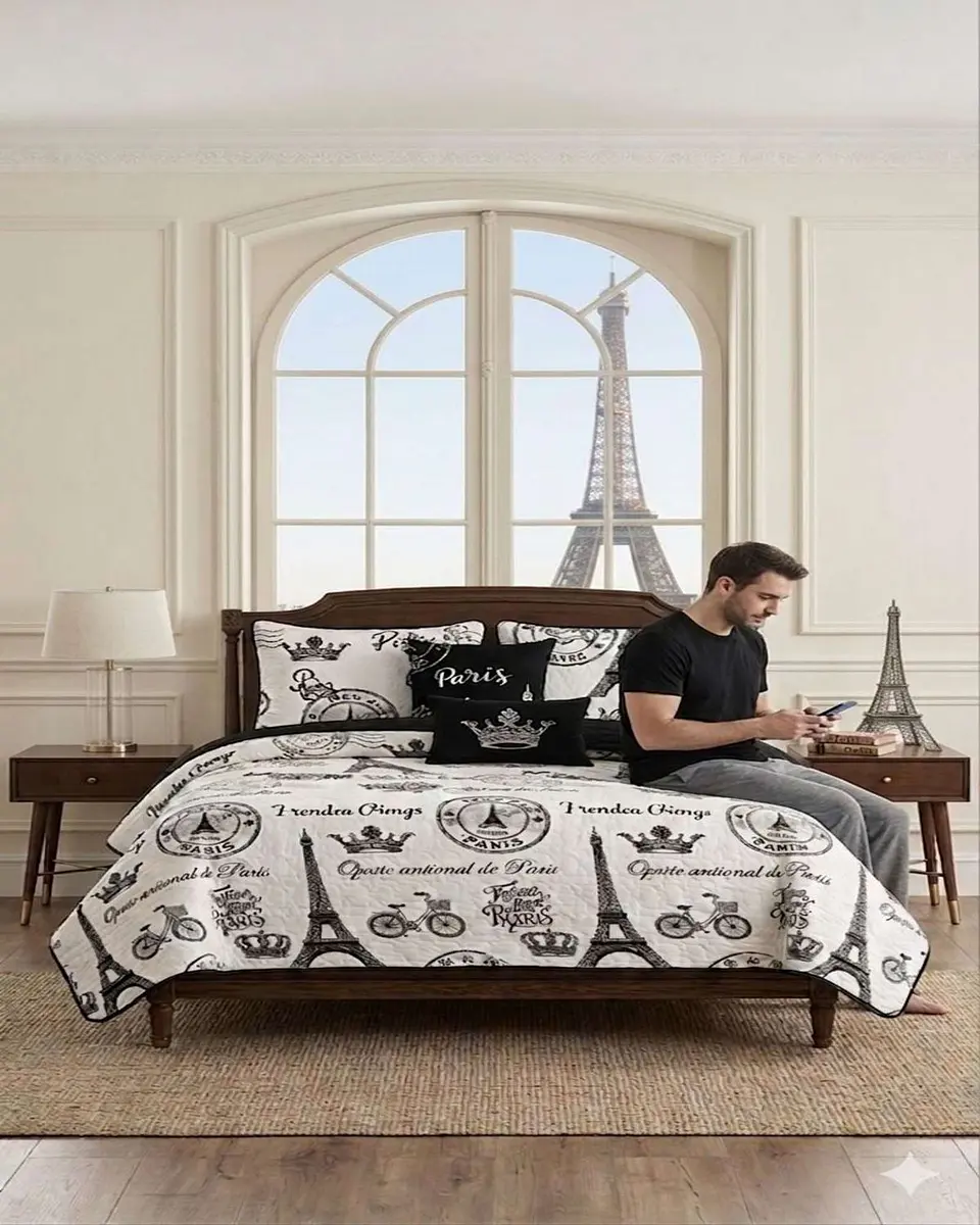 Quilt de Verano Plaza y Media Diseño Torre Eiffel Estilo París 2
