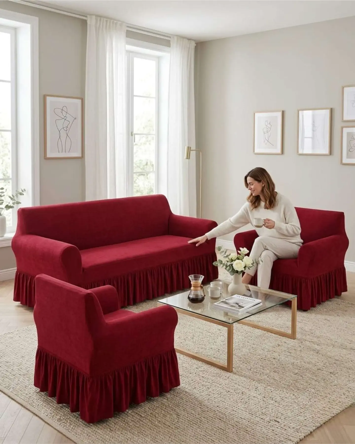 Juego de Fundas para Sillon Elasticas con Farolao 3+1+1 4