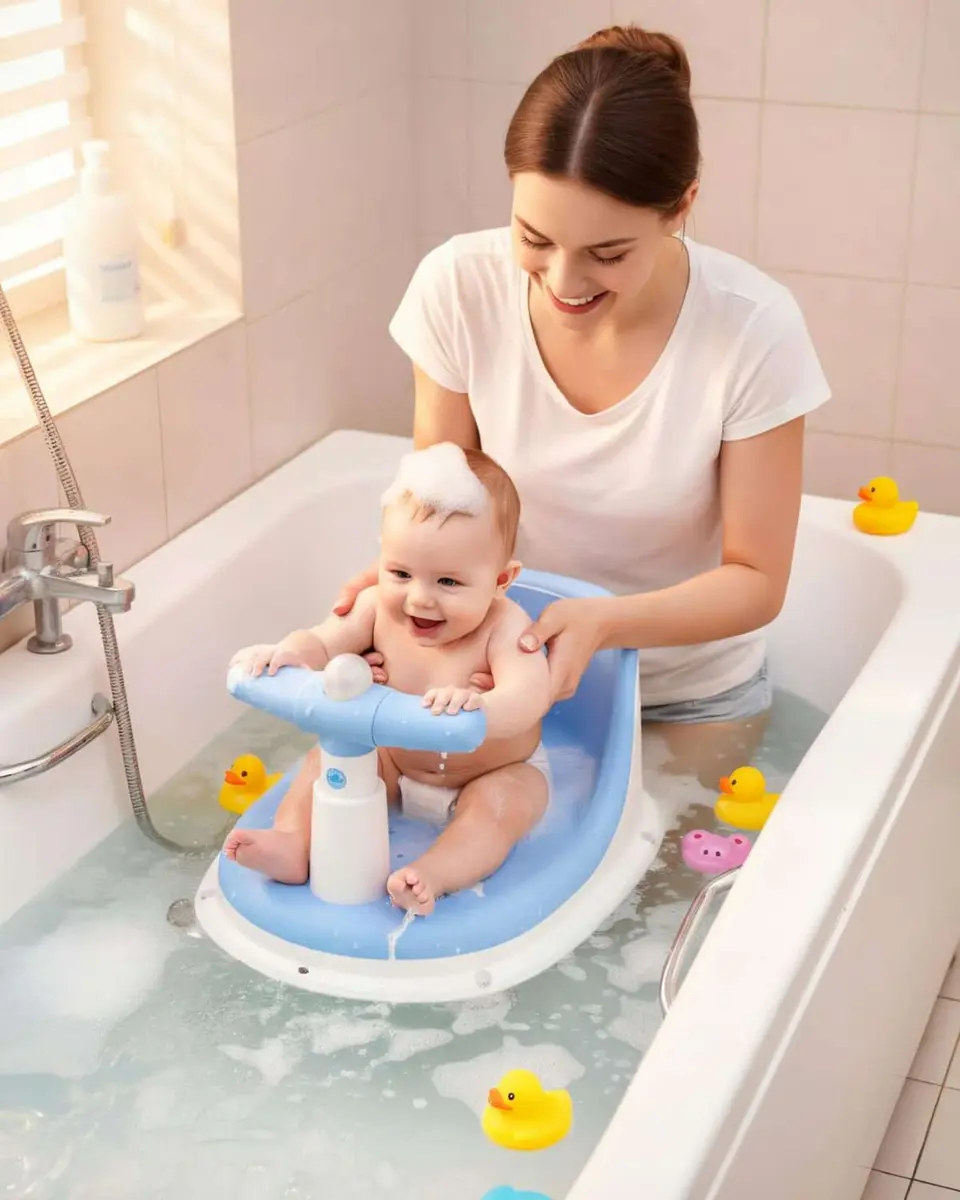 Silla De Baño Para Bebe Con Sonidos Y Manubrio Didáctico color azul 1