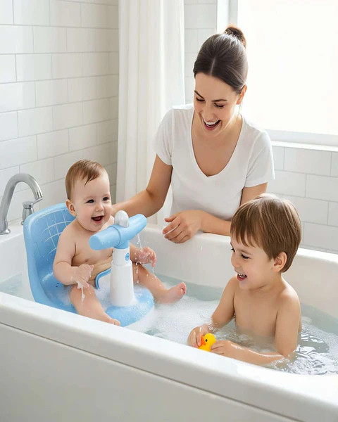 Silla De Baño Para Bebe Con Sonidos Y Manubrio Didáctico color azul