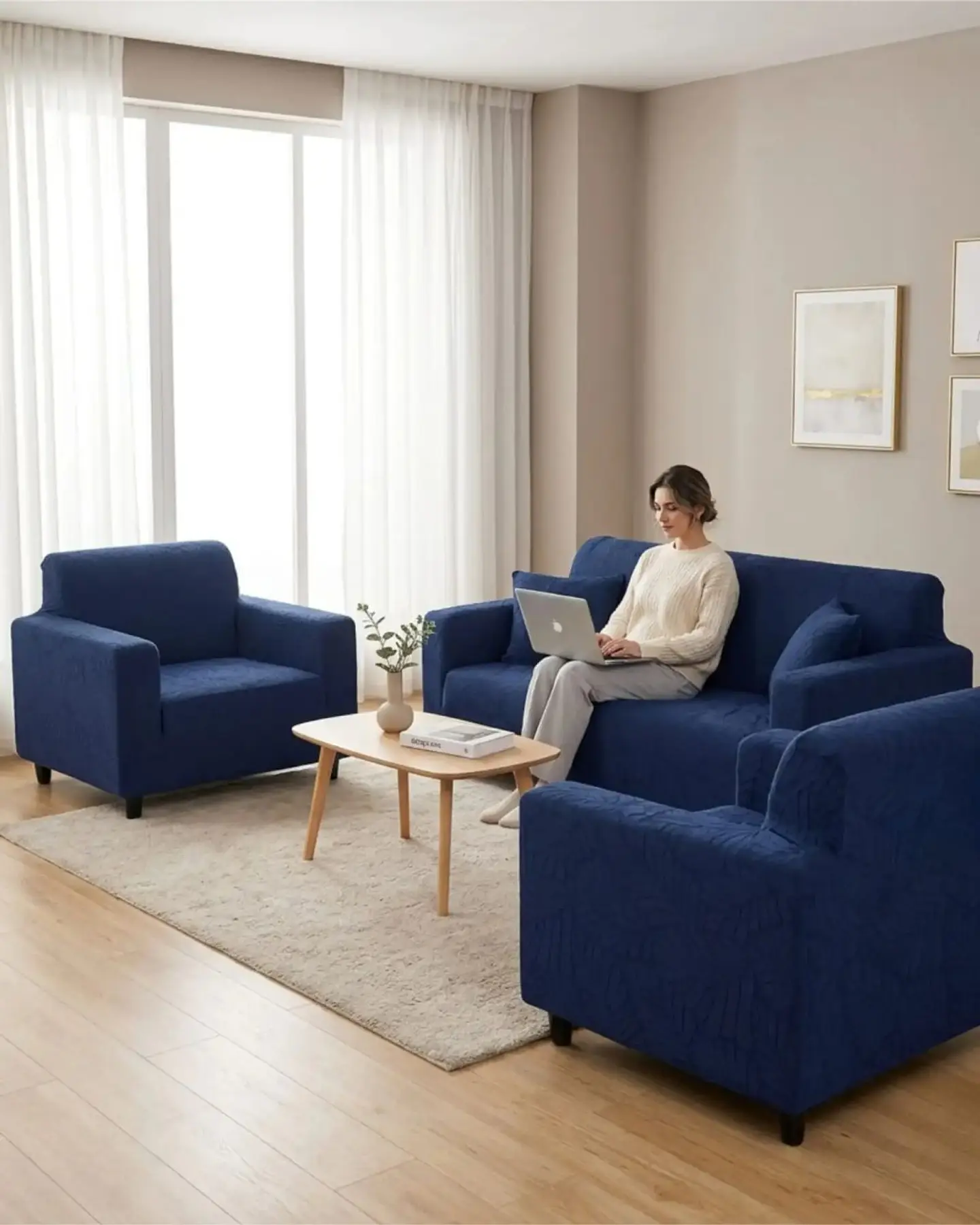 Juego de Fundas para Sillones 3+1+1 Diseño Hojas Elásticas y Lavables 1