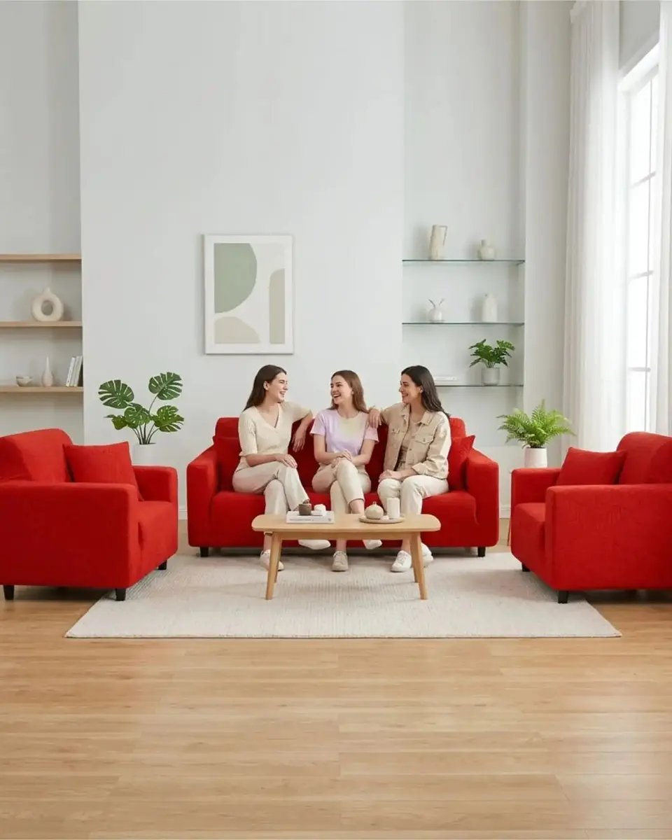 Juego de Fundas para Sillones 3+1+1 Diseño Hojas Elásticas y Lavables 2
