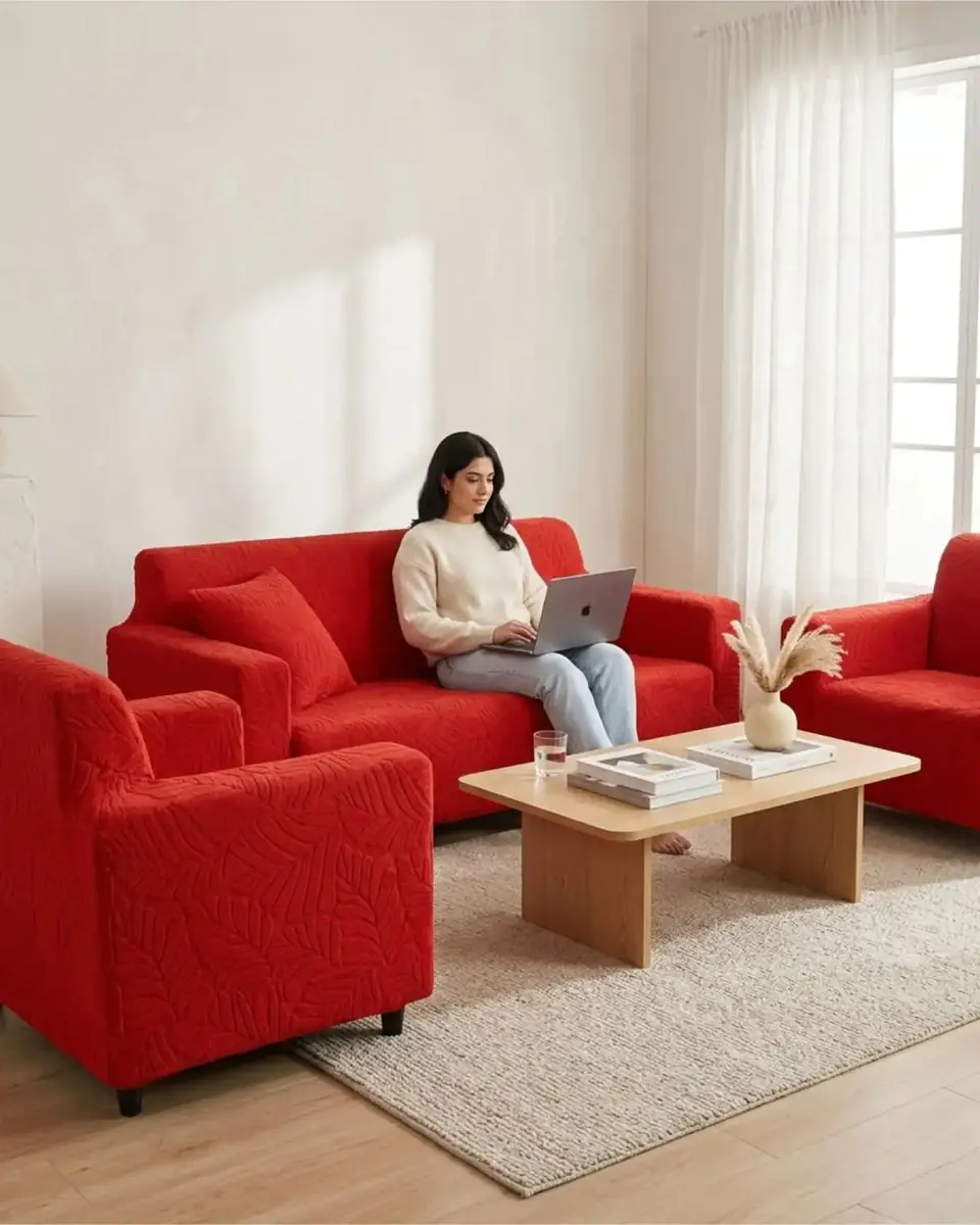 Juego de Fundas para Sillones 3+1+1 Diseño Hojas Elásticas y Lavables 3