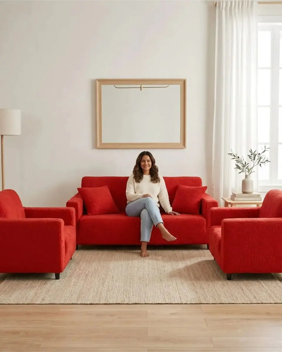 Juego de Fundas para Sillones 3+1+1 Diseño Hojas Elásticas y Lavables 4