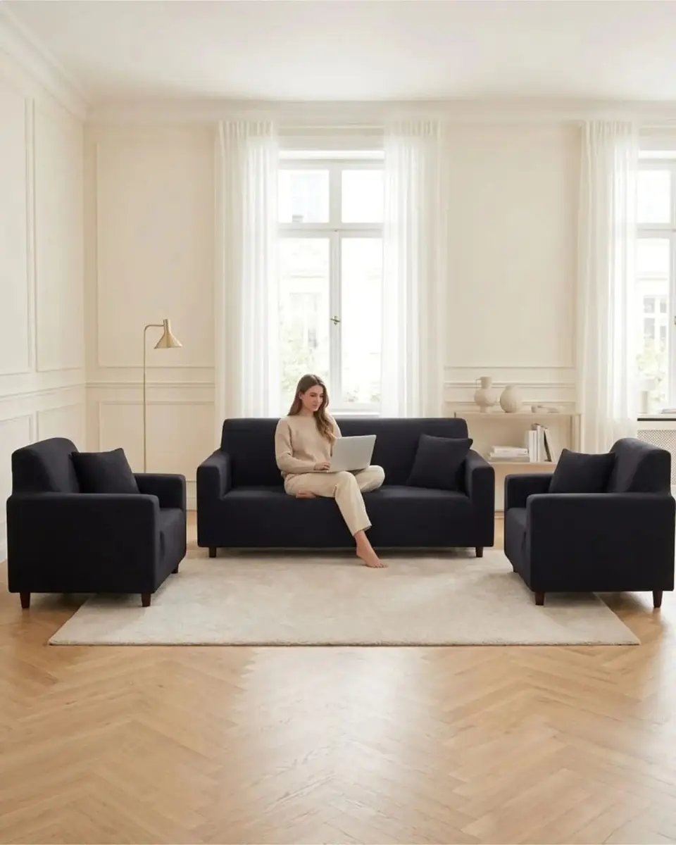 Juego de Fundas para Sillones 3+1+1 Diseño Hojas Elásticas y Lavables 4