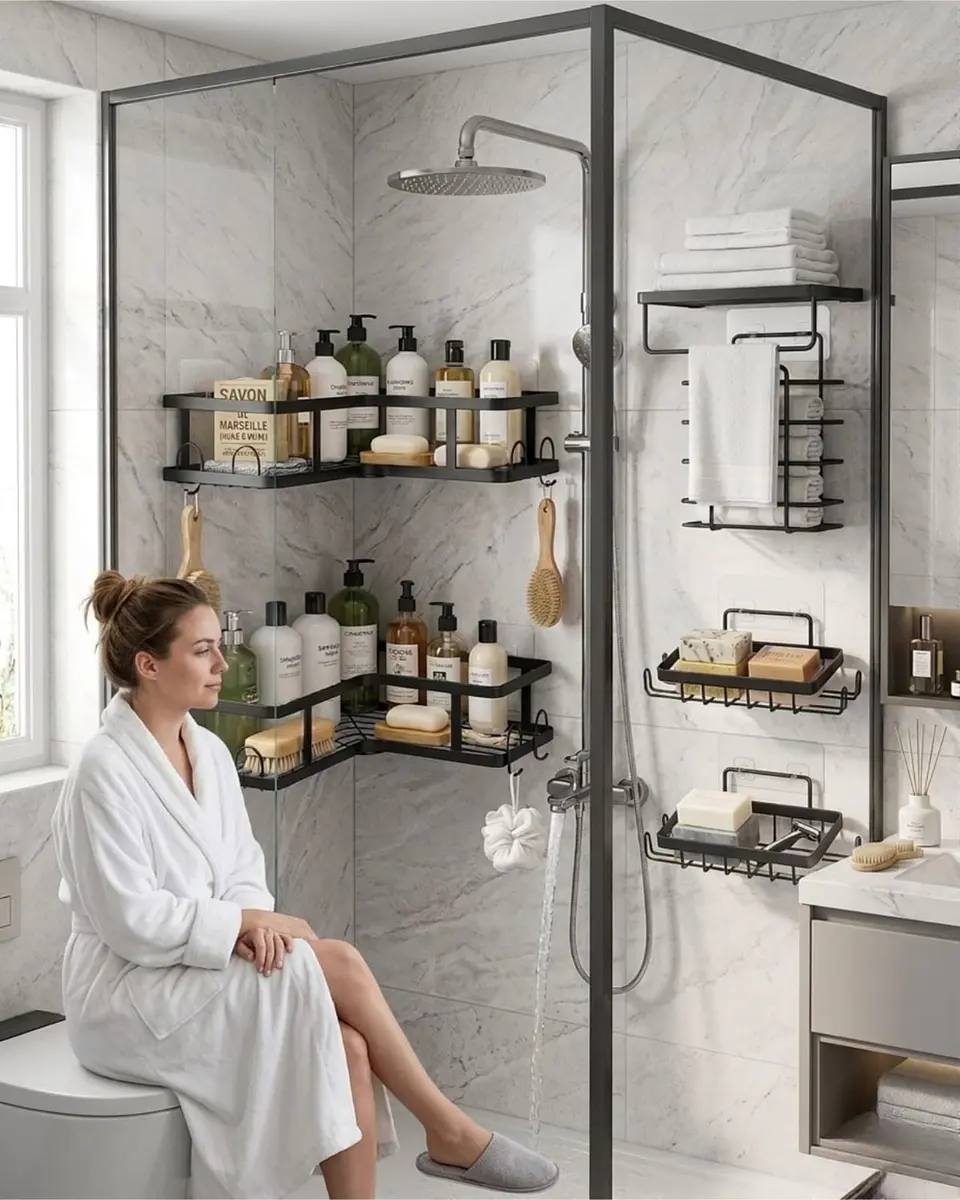 Set Organizador Baño 5 Piezas Adhesivo No Requiere Taladro 1