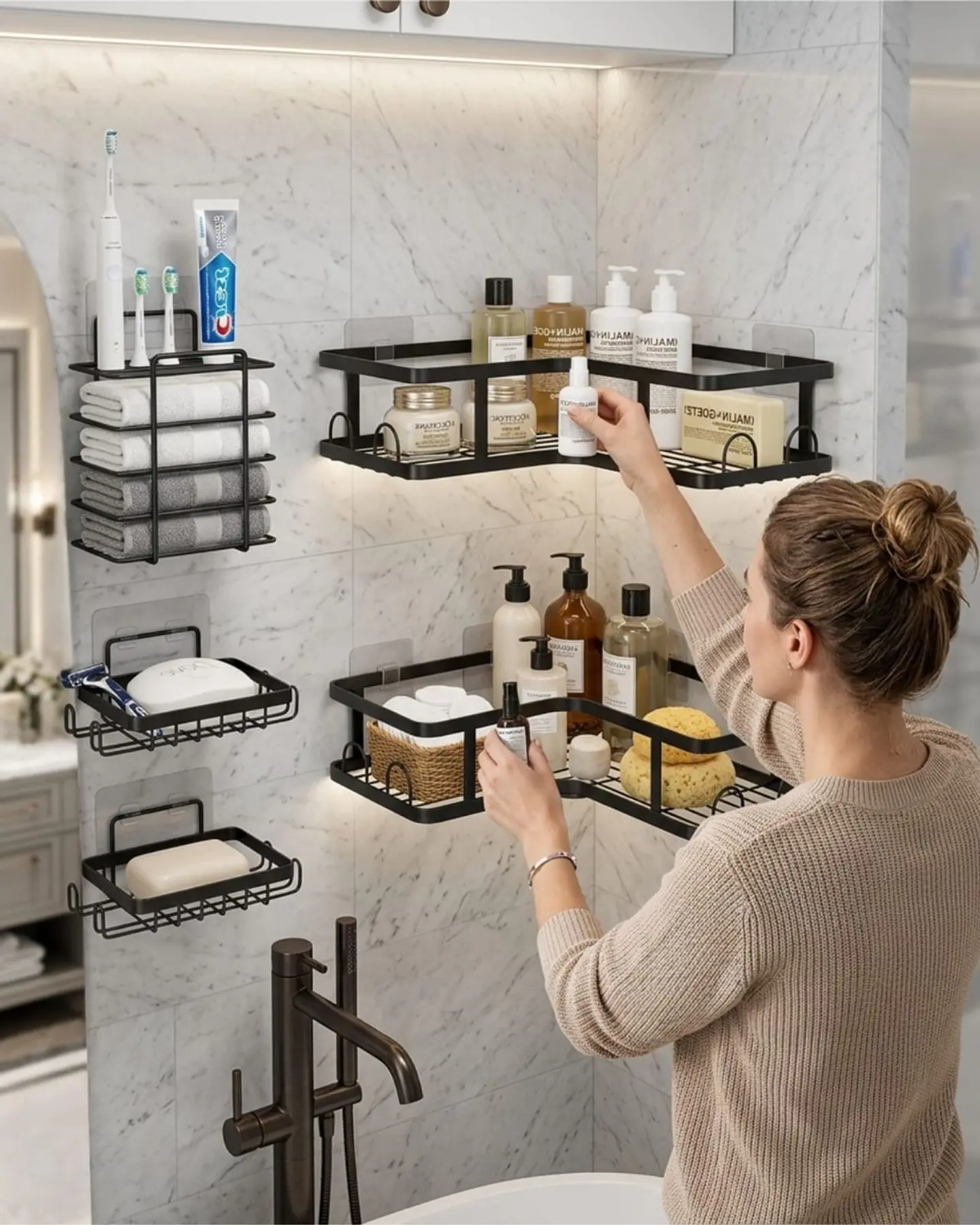 Set Organizador Baño 5 Piezas Adhesivo No Requiere Taladro 2