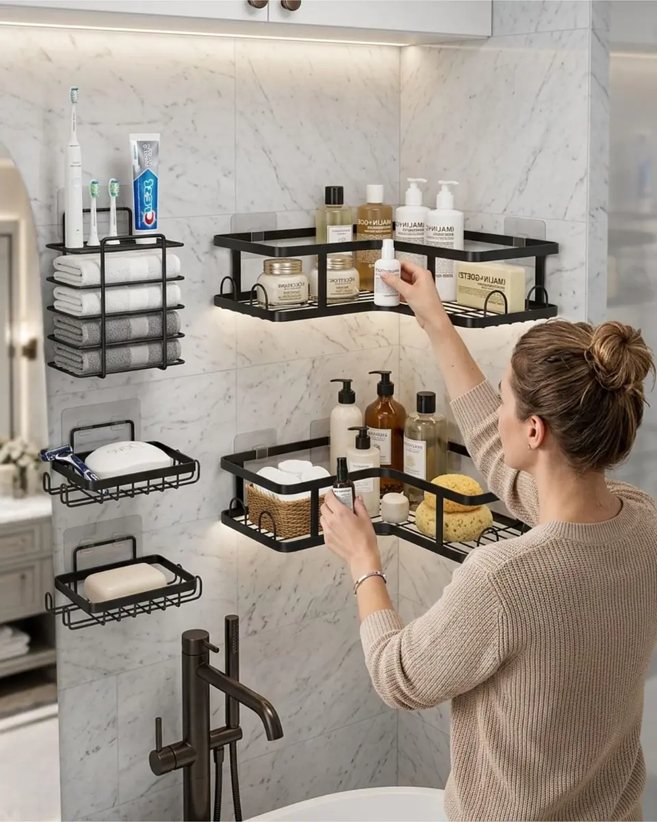 Set Organizador Baño 5 Piezas Adhesivo No Requiere Taladro 2