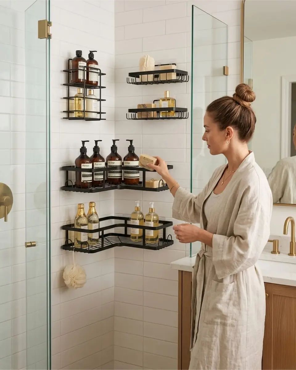 Set Organizador Baño 5 Piezas Adhesivo No Requiere Taladro 3