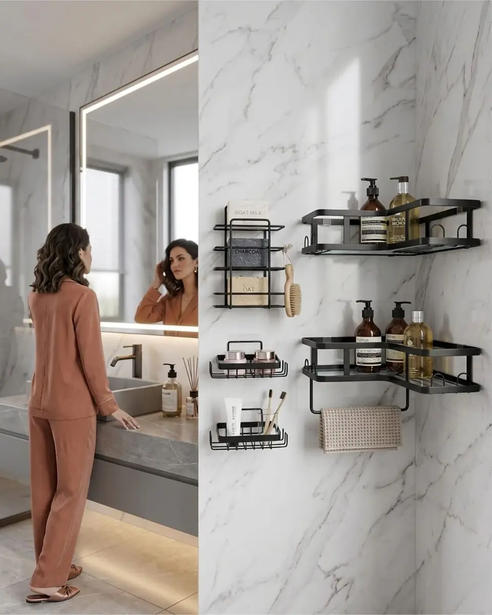 Set Organizador Baño 5 Piezas Adhesivo No Requiere Taladro 4