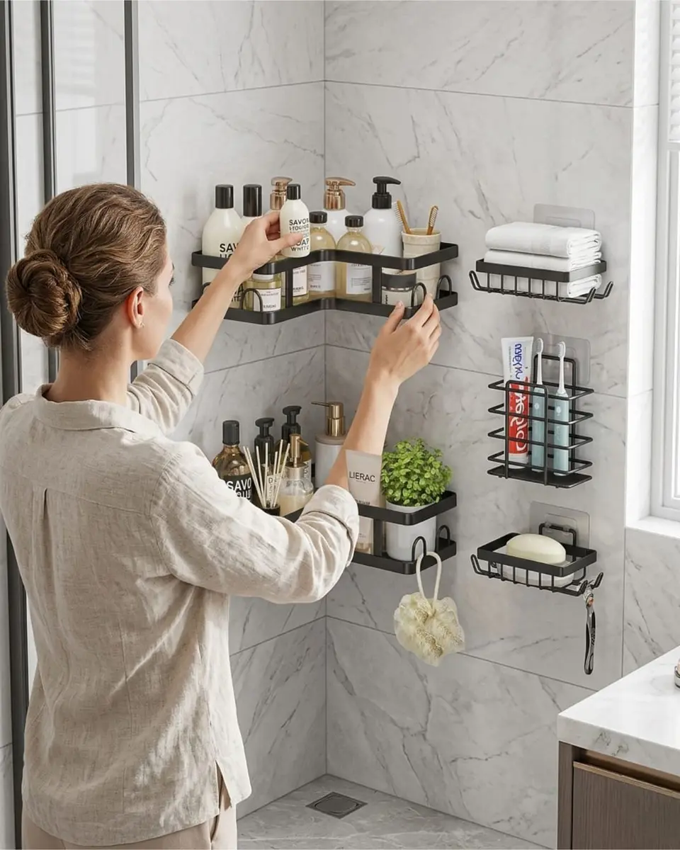 Set Organizador Baño 5 Piezas Adhesivo No Requiere Taladro 6