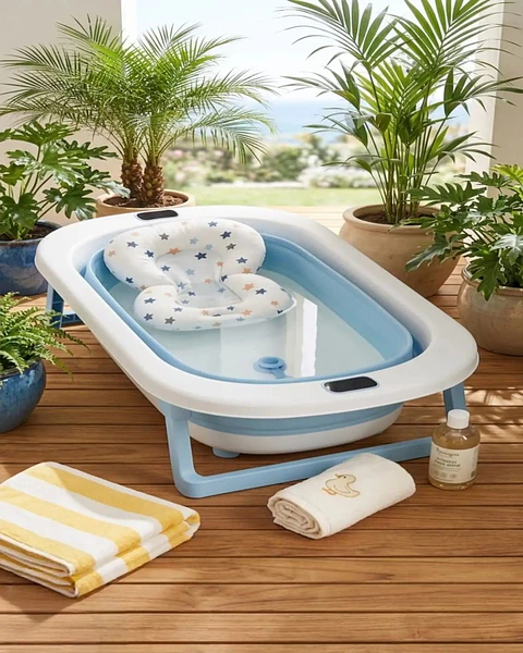 Bañera Plegable Premium Termómetro Digital + Cojín Ergonómico Antideslizante