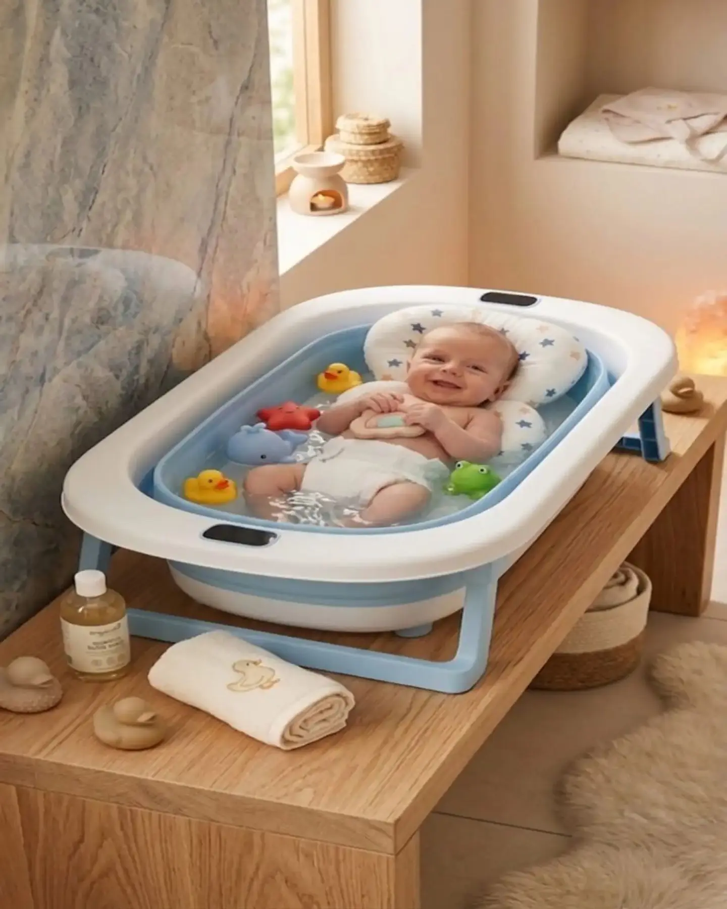 Bañera Plegable Premium Termómetro Digital + Cojín Ergonómico Antideslizante 3
