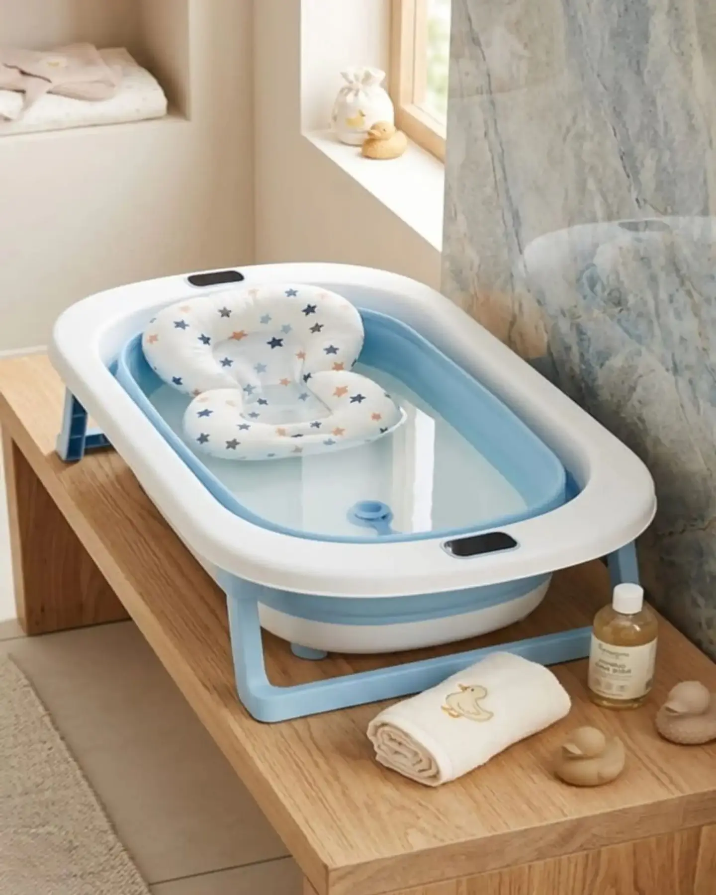 Bañera Plegable Premium Termómetro Digital + Cojín Ergonómico Antideslizante 5