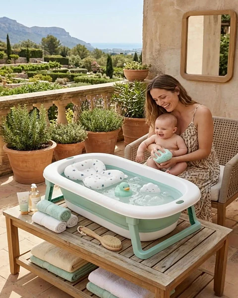 Bañera Plegable Premium Termómetro Digital + Cojín Ergonómico Antideslizante