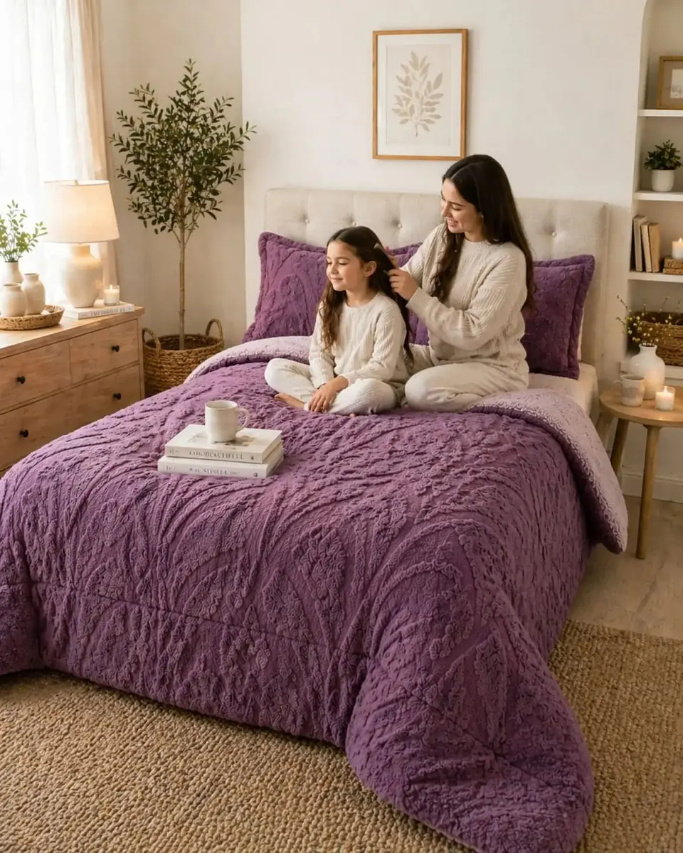 Cubrecama Sherpa Jacquard Deluxe 2 Plazas Diseño Relieve 5