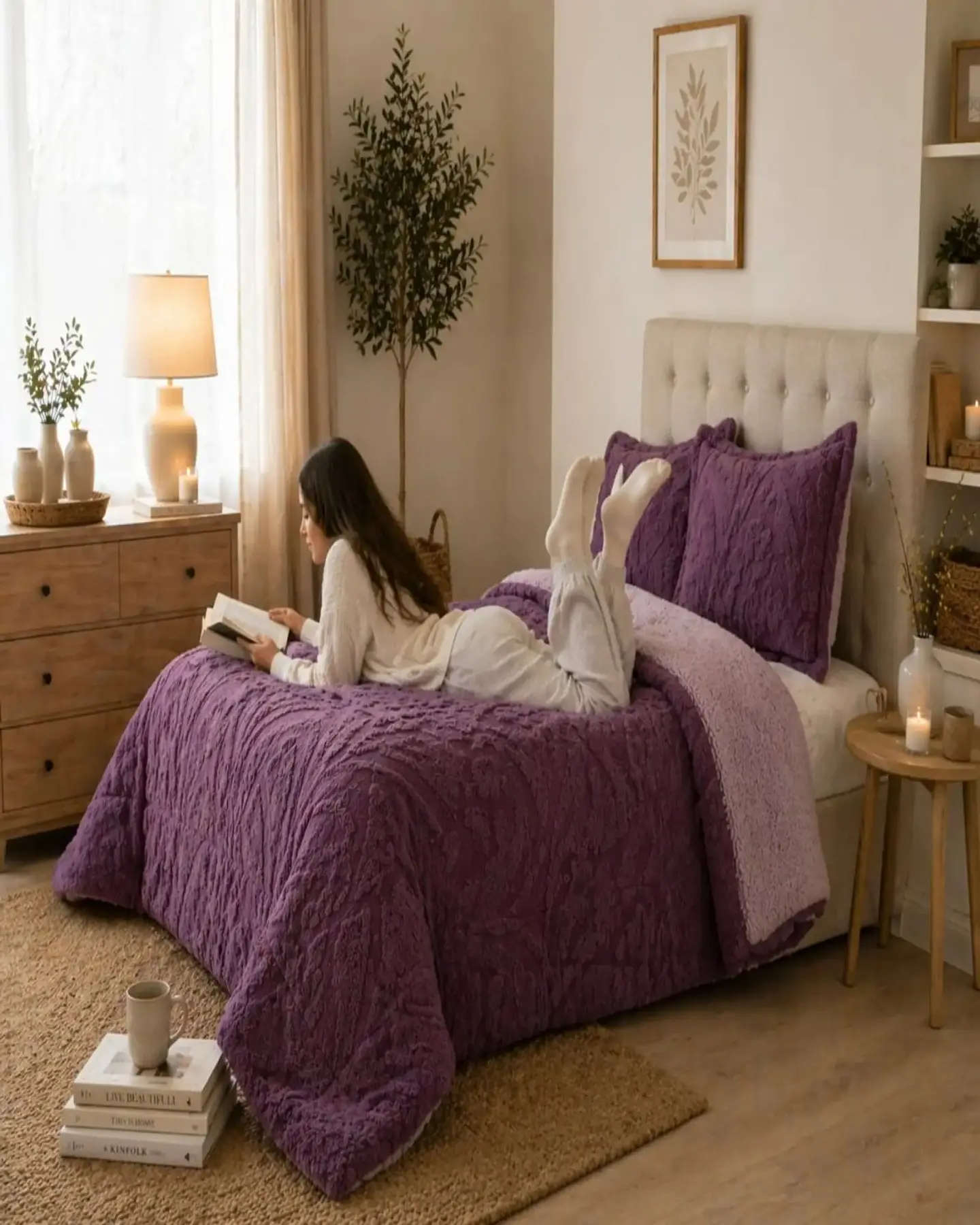 Cubrecama Sherpa Jacquard Deluxe King Diseño Relieve 2