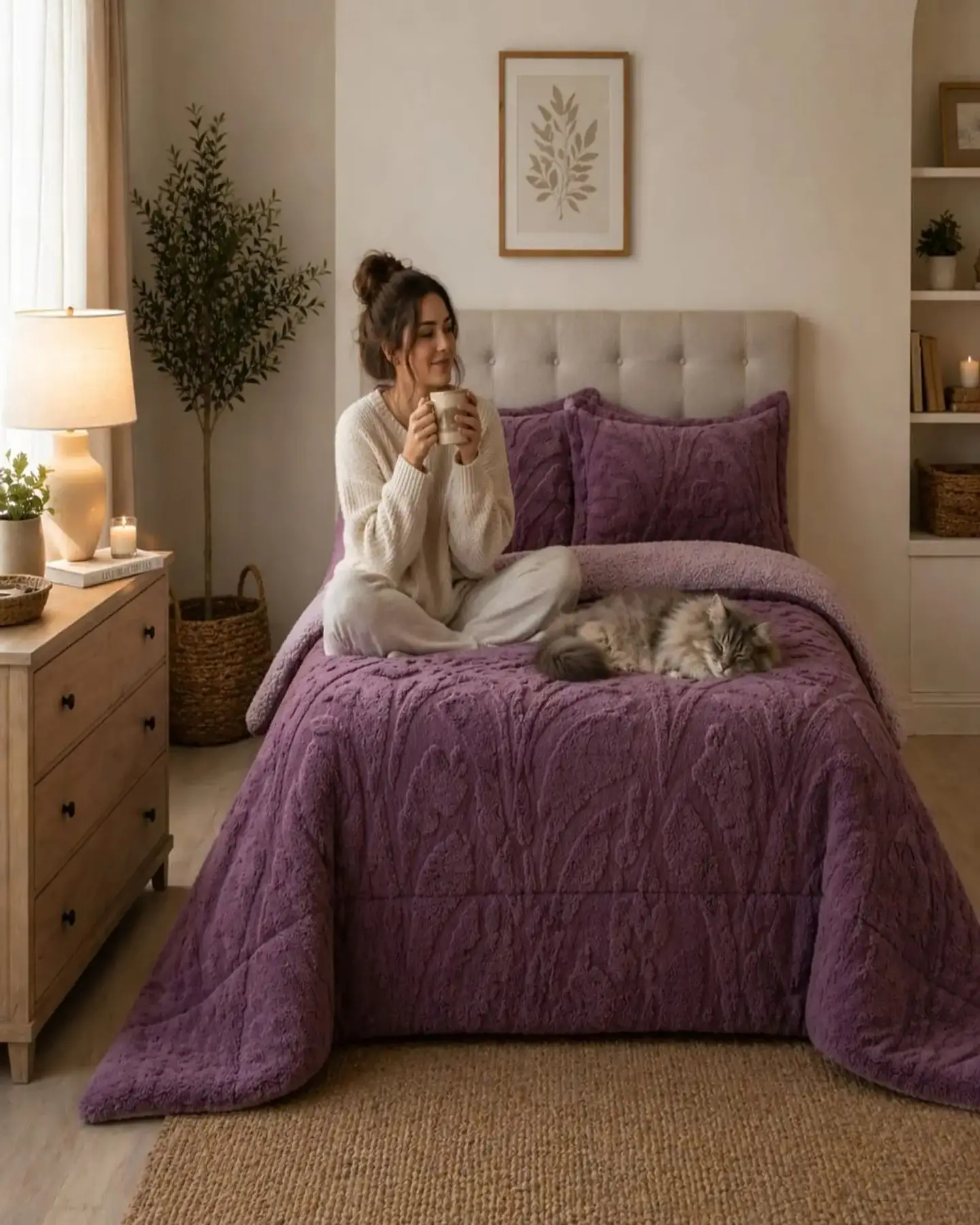 Cubrecama Sherpa Jacquard Deluxe King Diseño Relieve 3