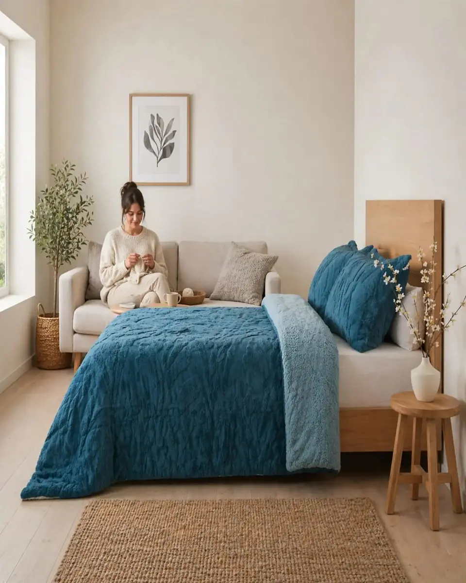 Cubrecama Sherpa Jacquard Deluxe Super King Diseño Relieve 3