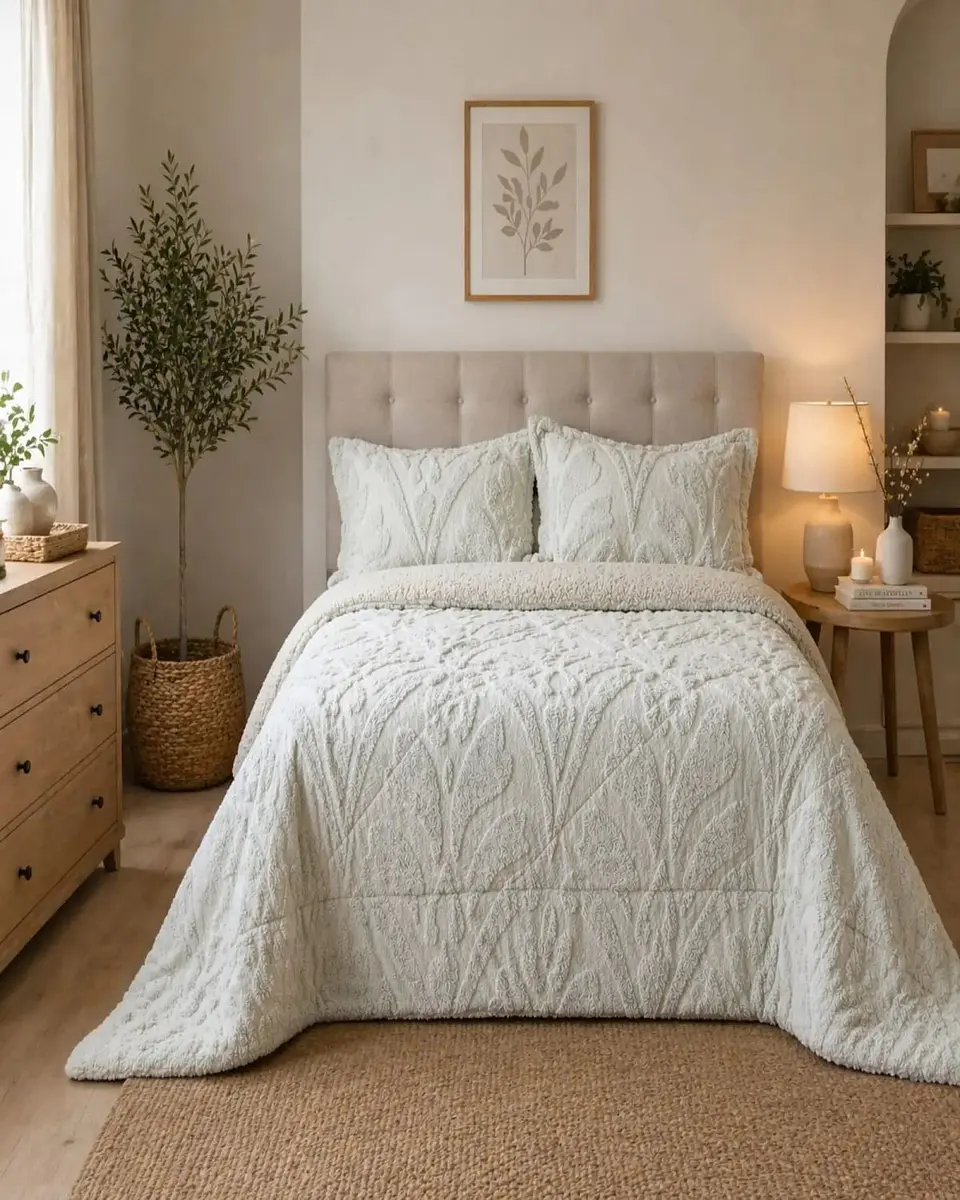 Cubrecama Sherpa Jacquard Deluxe Super King Diseño Relieve 1
