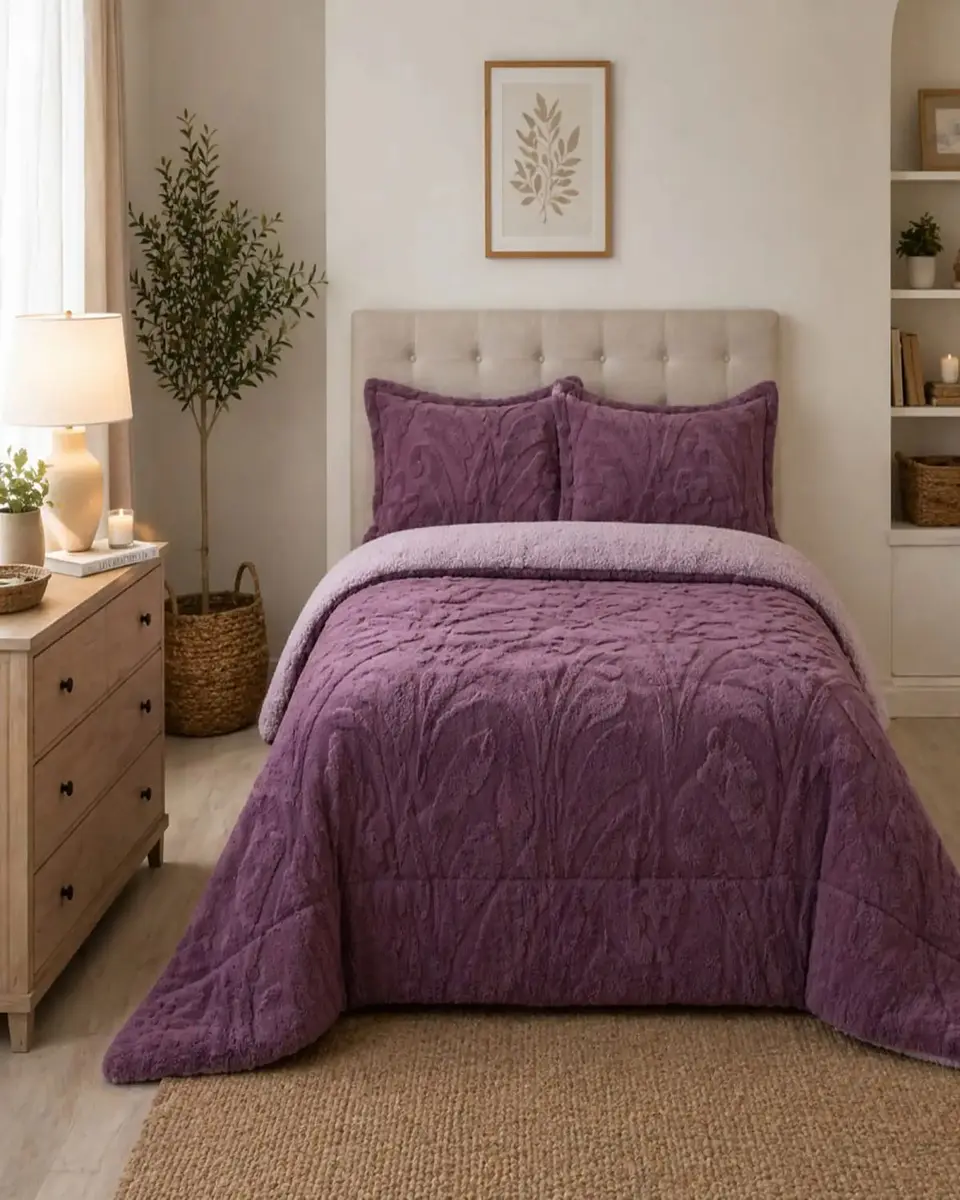 Cubrecama Sherpa Jacquard Deluxe Super King Diseño Relieve 4