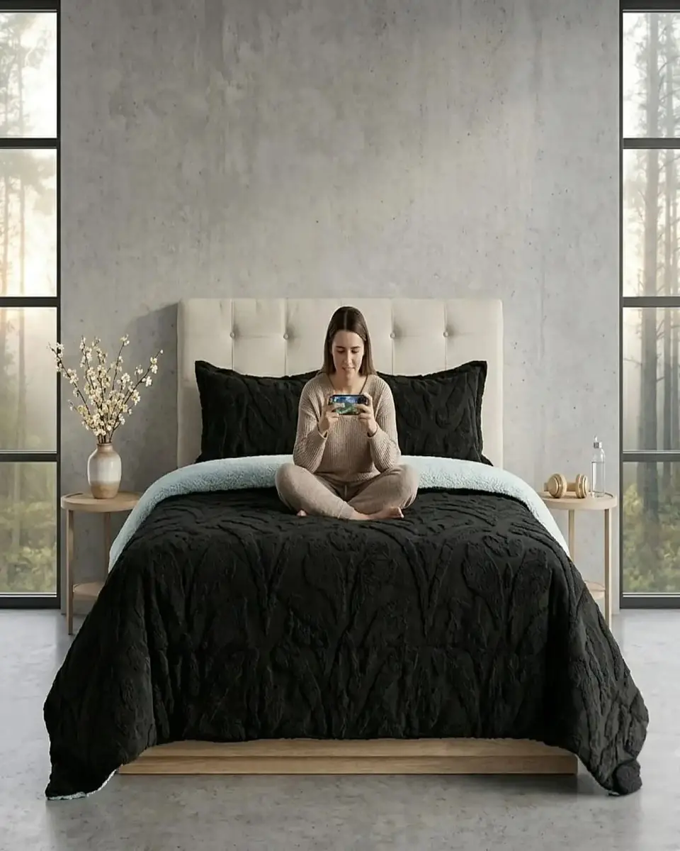 Cubrecama Sherpa Jacquard Deluxe 2 Plazas Diseño Relieve 4
