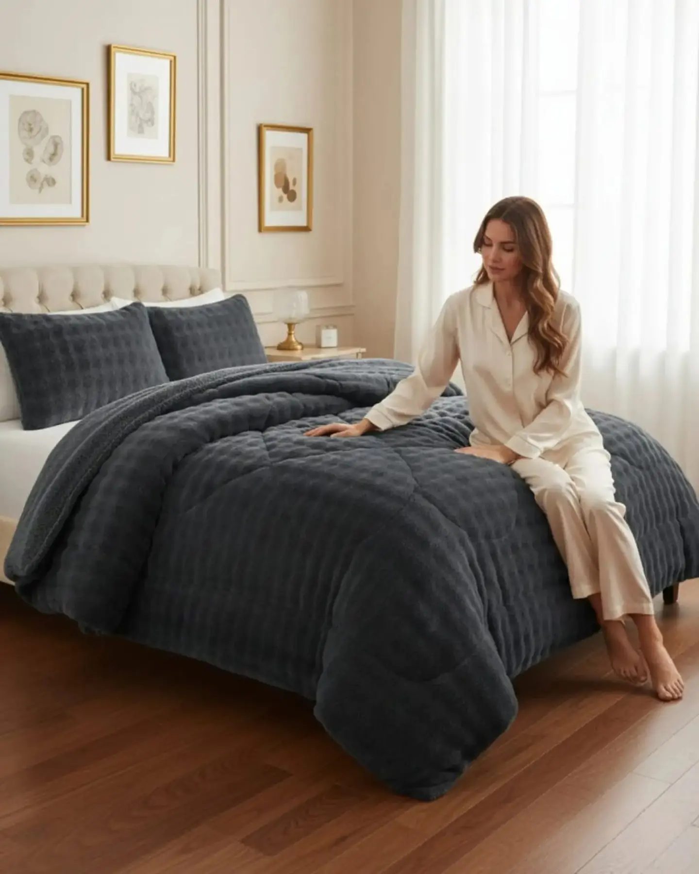 Cubrecamas King De Invierno Textura Piel De Conejo Suave 2