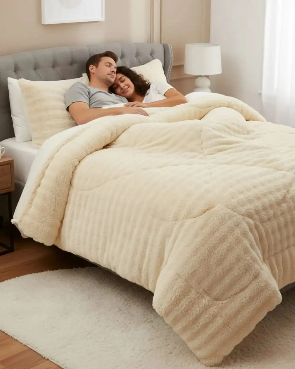 Cubrecamas King De Invierno Textura Piel De Conejo Suave 1