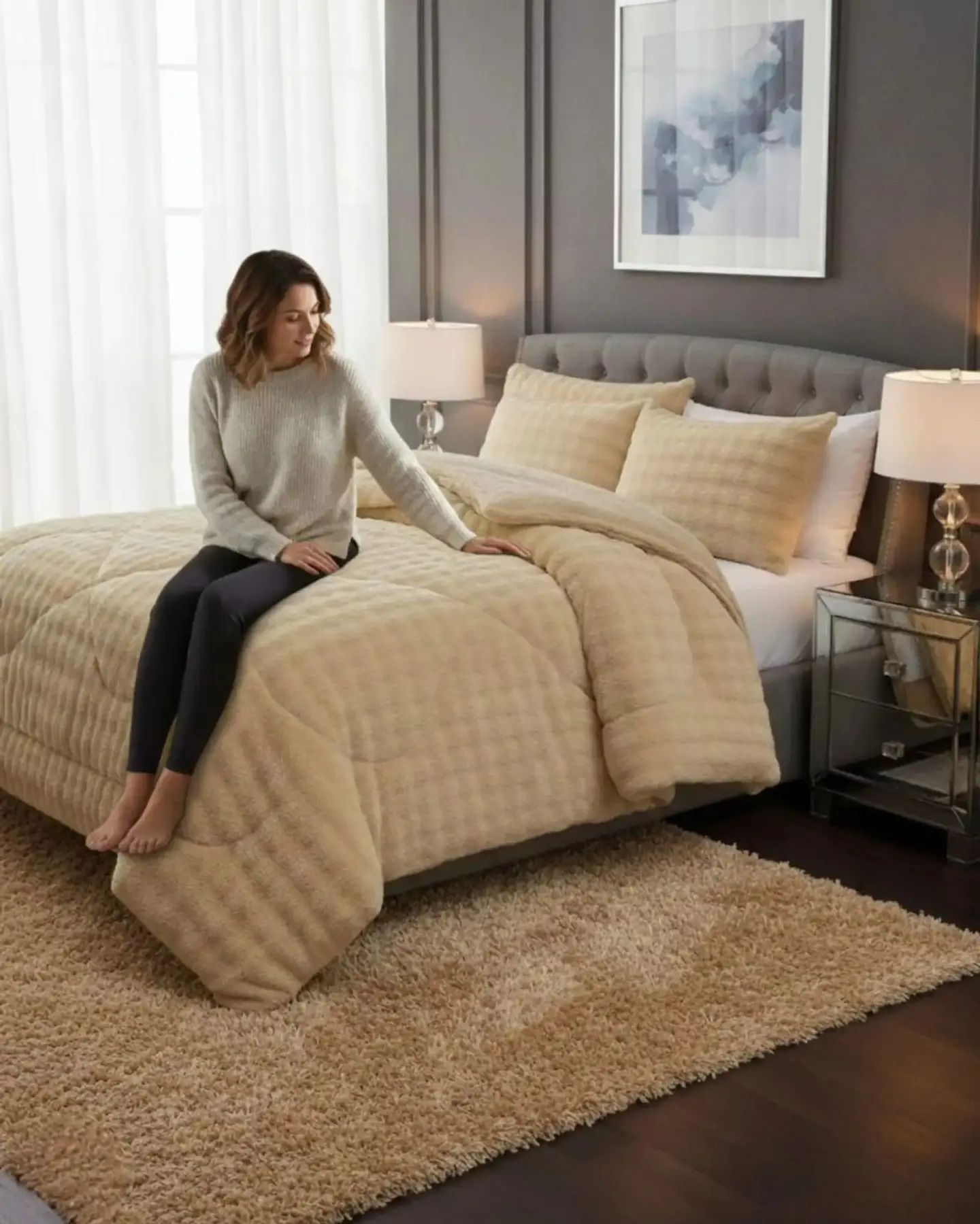 Cubrecamas King De Invierno Textura Piel De Conejo Suave 3