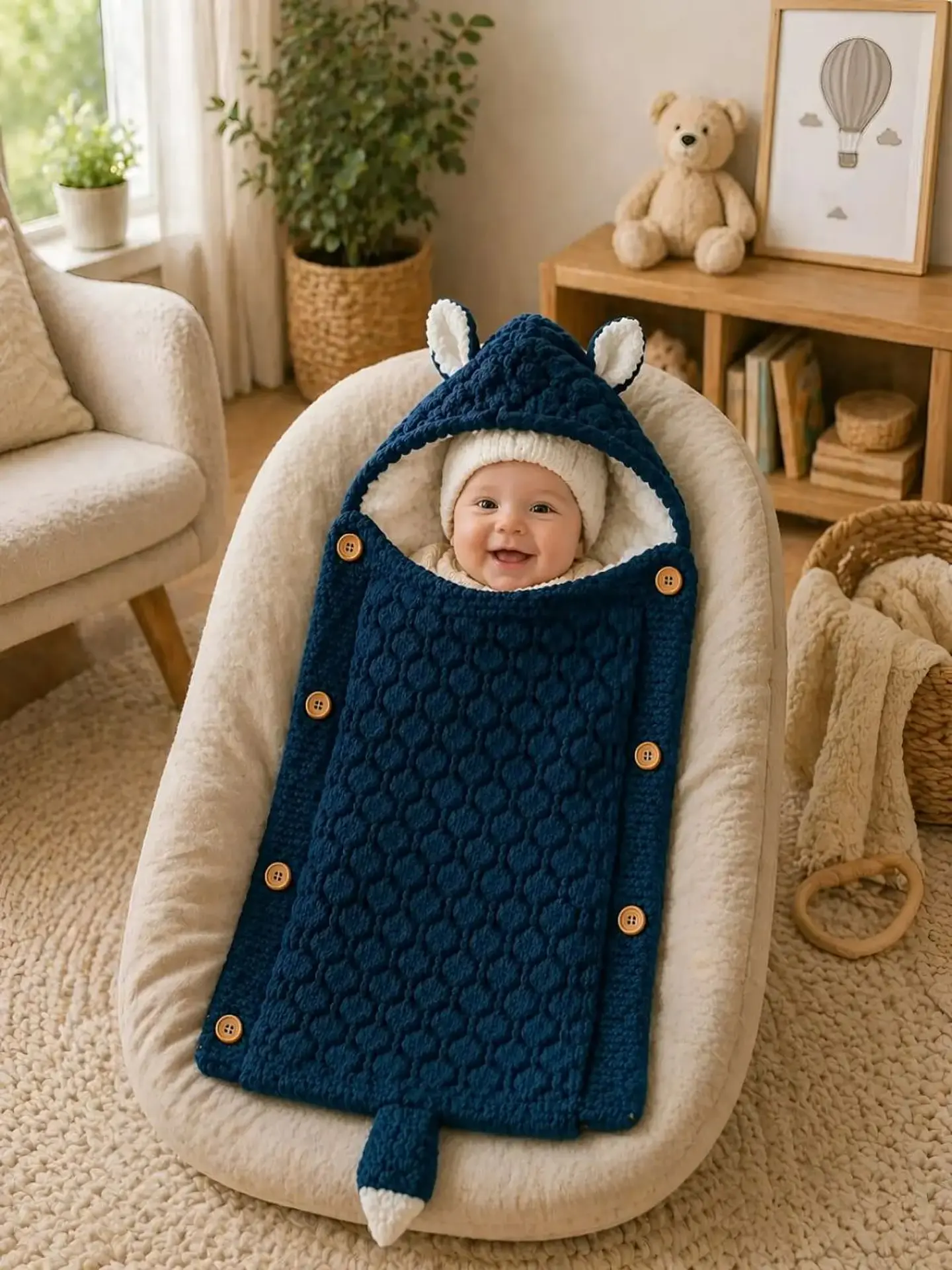 Saco de Dormir para Bebe con Capota y Forro cálido tejido 4