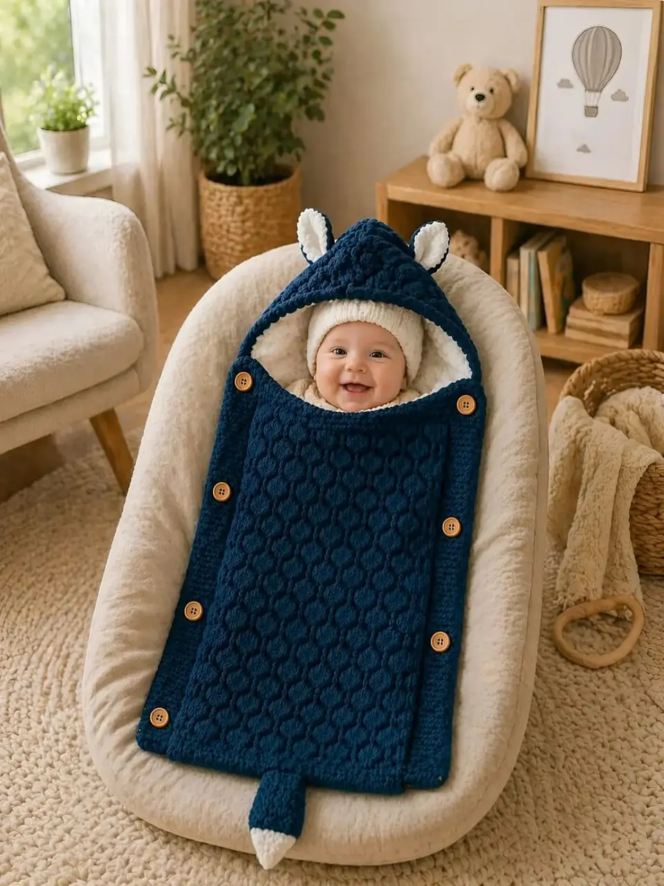Saco de Dormir para Bebe con Capota y Forro cálido tejido 4
