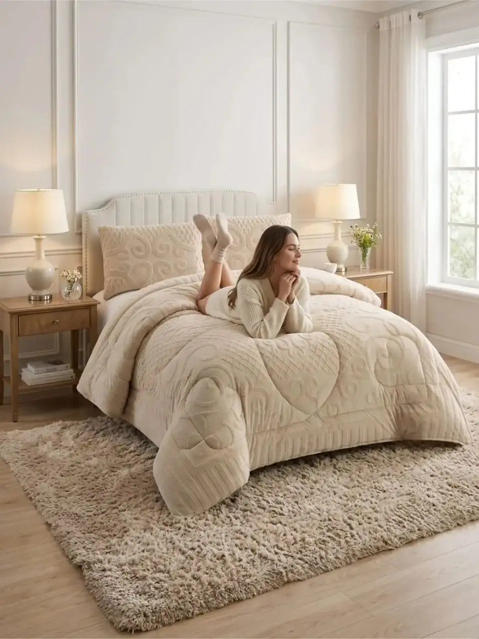 Cubrecama Plumón Jacquard Premium 2 Plazas Invierno Térmico 6
