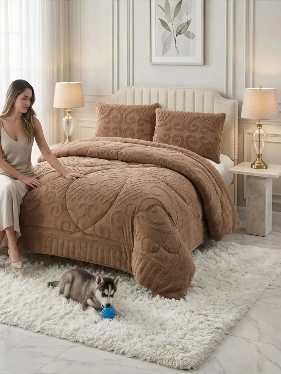 Cubrecama Plumón Jacquard Premium 2 Plazas Invierno Térmico 6