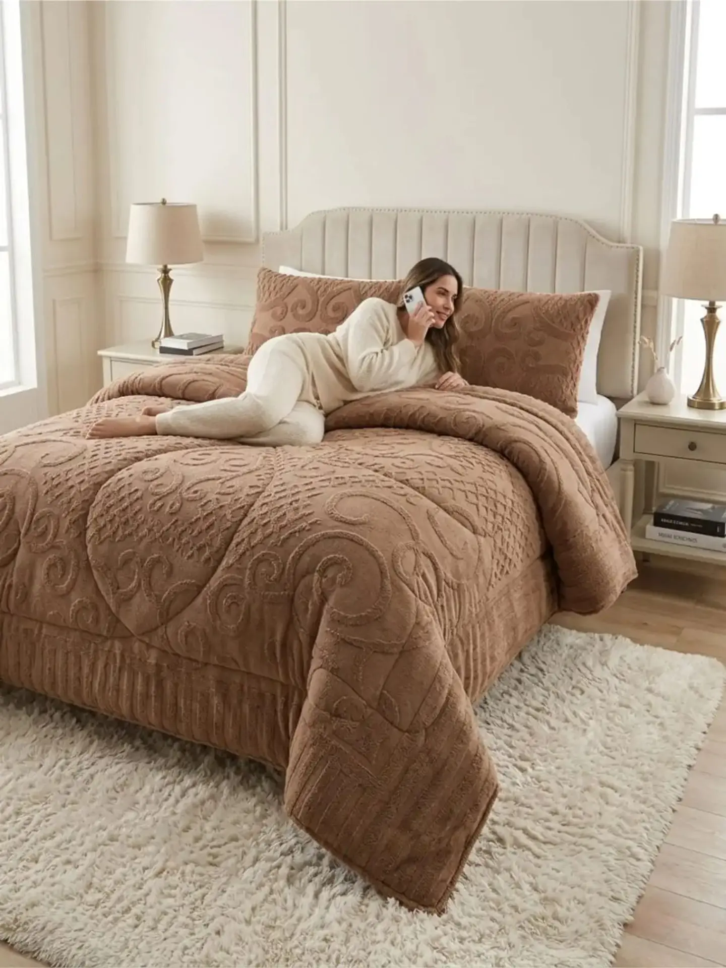Cubrecama Plumón Jacquard Premium 2 Plazas Invierno Térmico 7