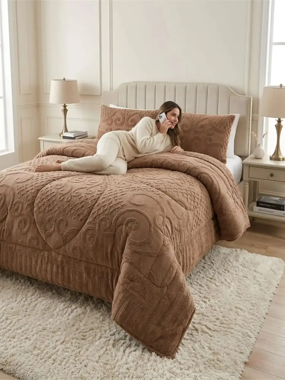 Cubrecama Plumón Jacquard Premium 2 Plazas Invierno Térmico 7