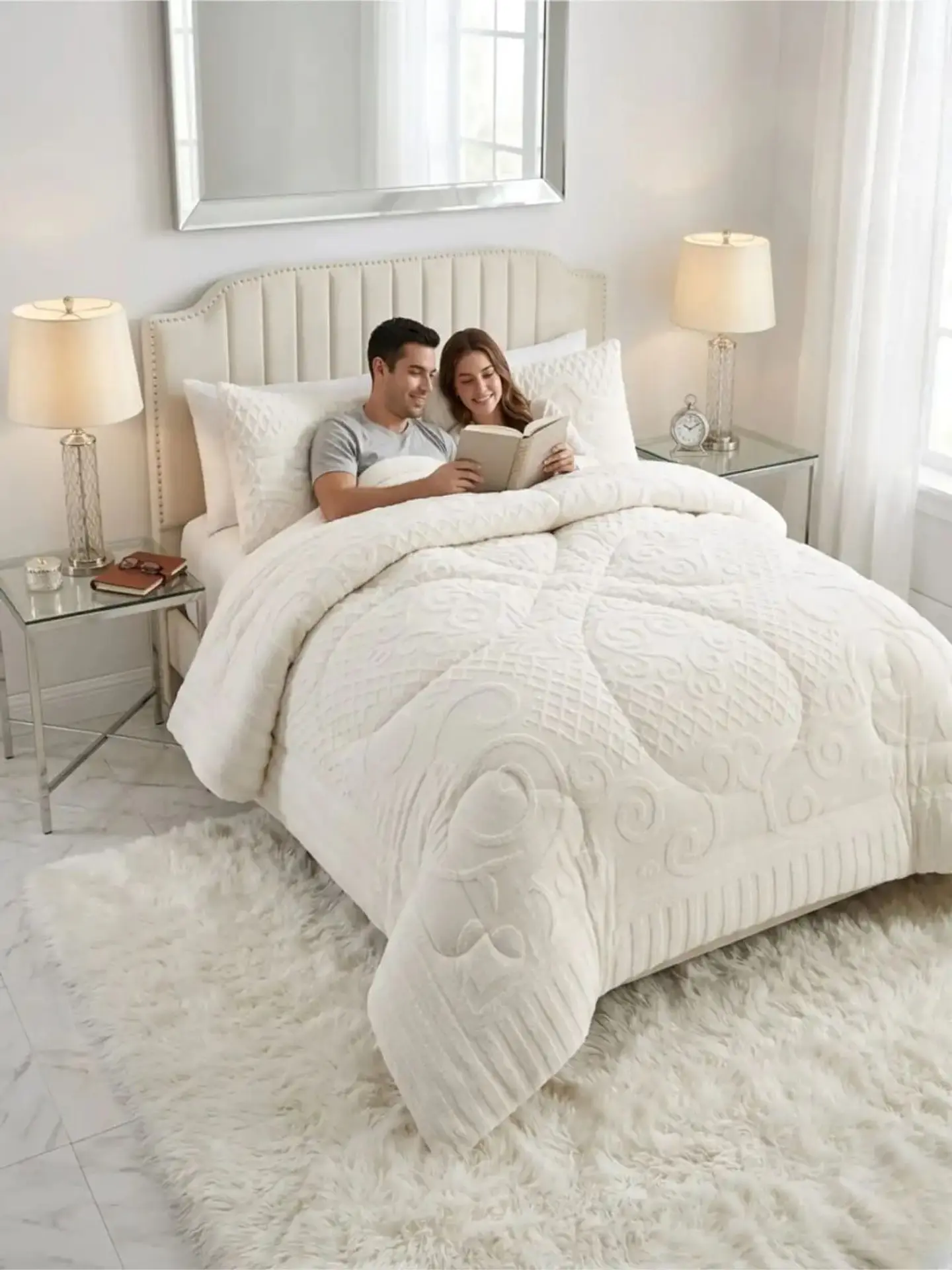 Cubrecama Plumón Jacquard Premium 2 Plazas Invierno Térmico 5