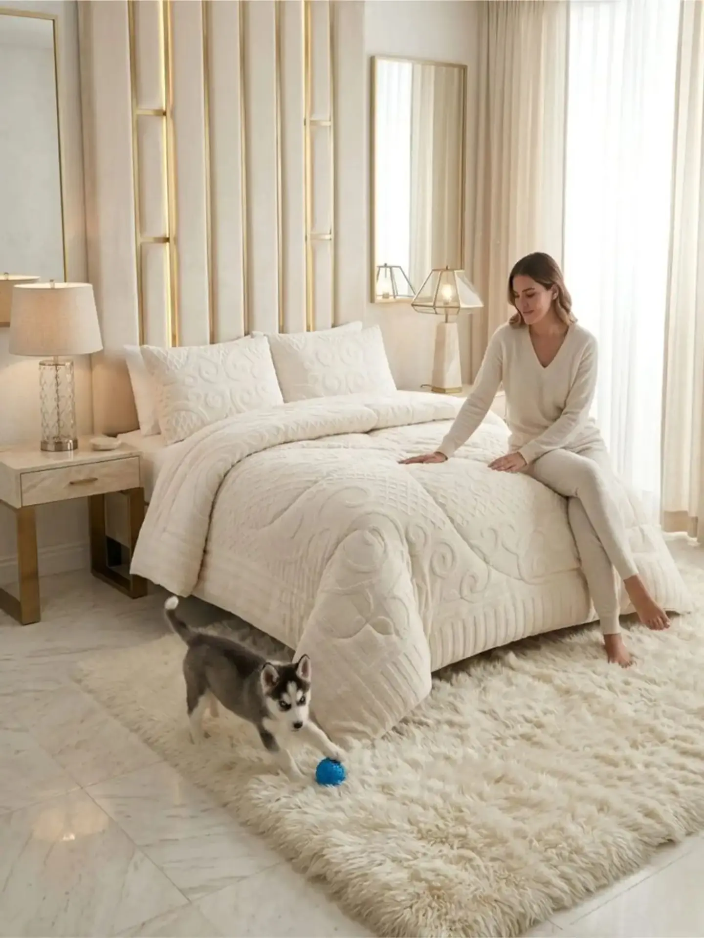Cubrecama Plumón Jacquard Premium 2 Plazas Invierno Térmico 7